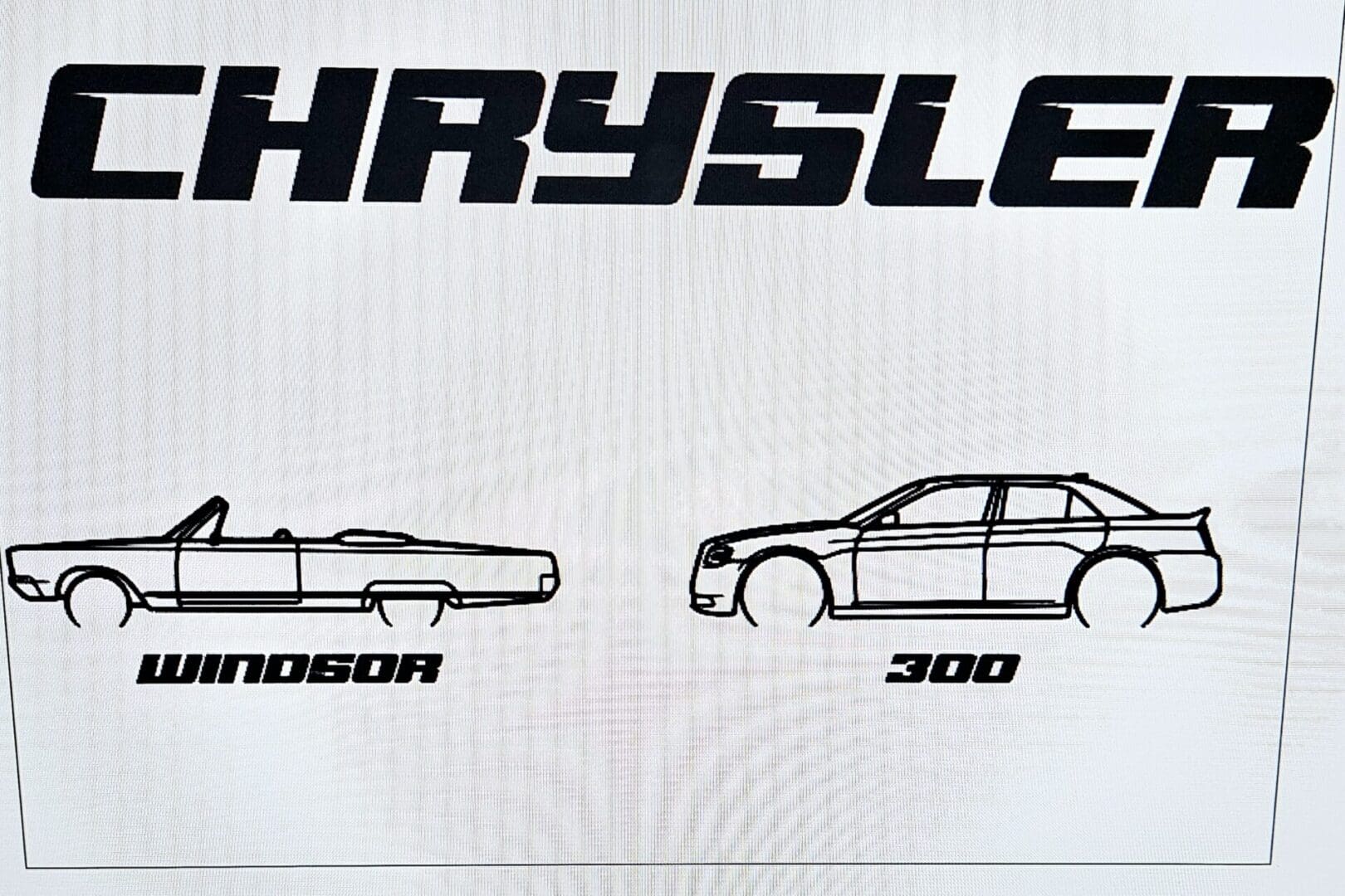 A drawing of the chrysler logo and its car.