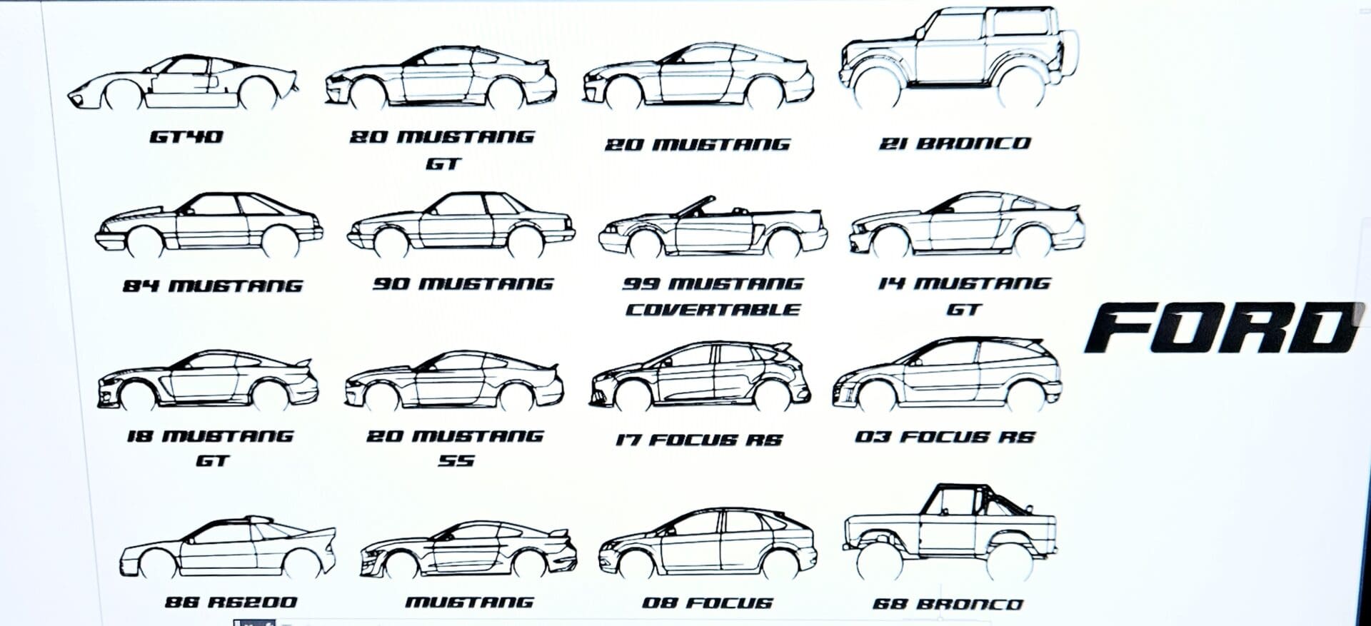 A drawing of different types of cars