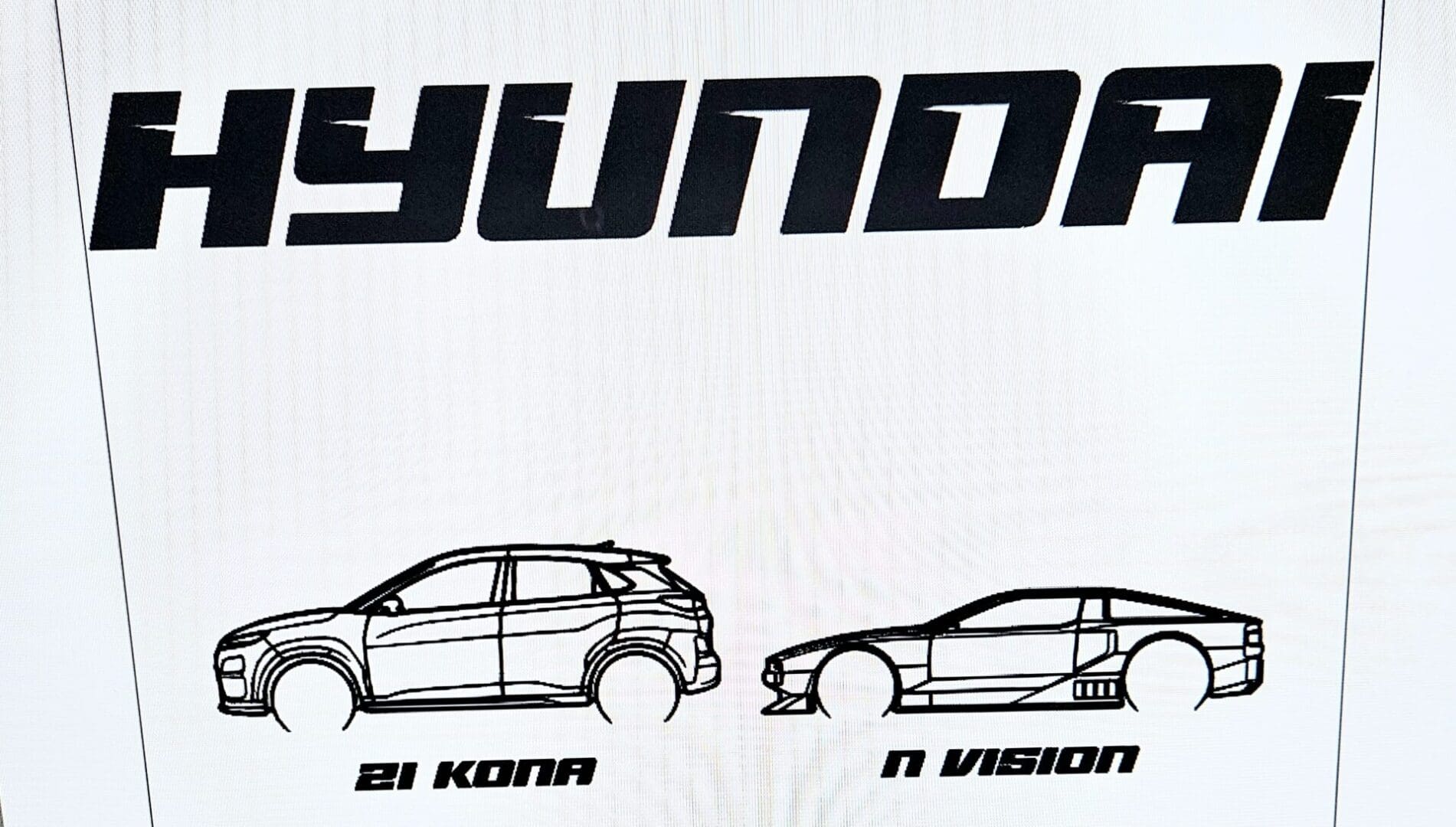 A drawing of two different vehicles with the words hyundai written in them.