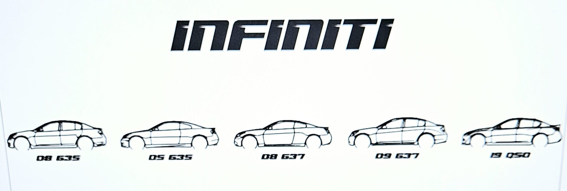 A line drawing of three different cars with the word " infiniti ".