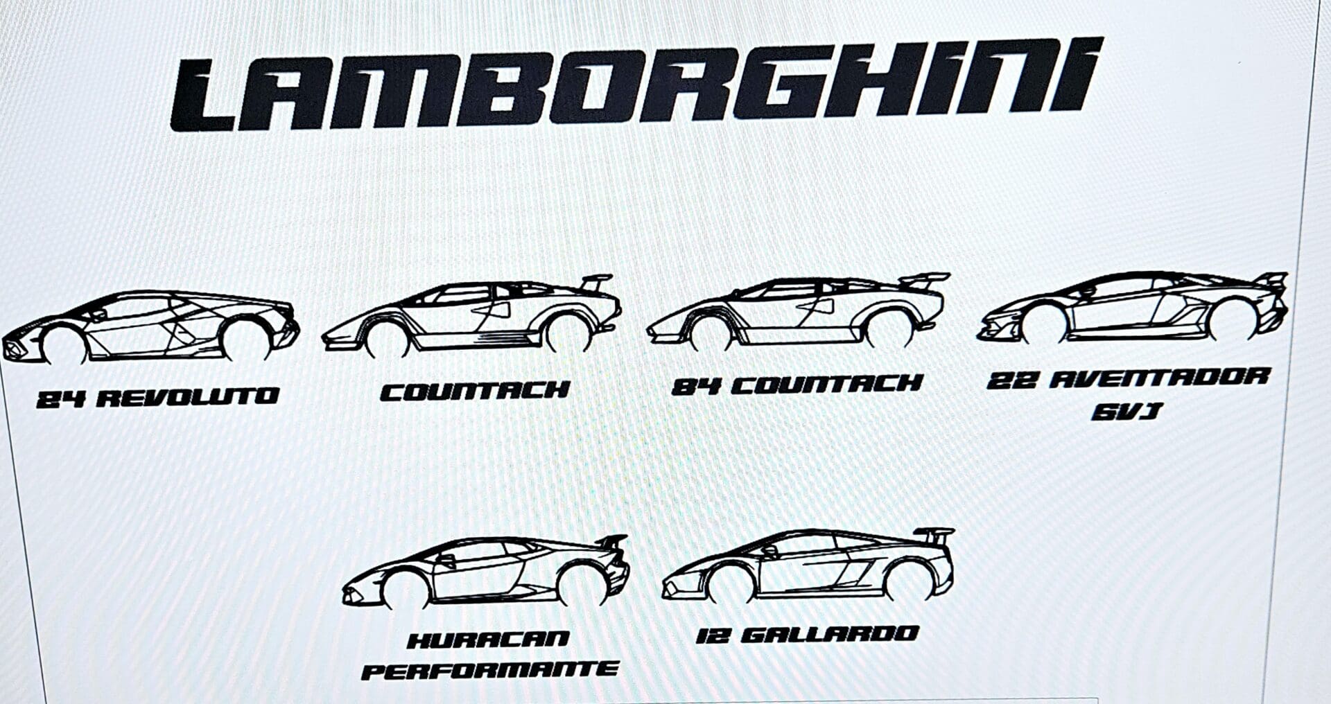 A picture of different types of cars on the sheet.