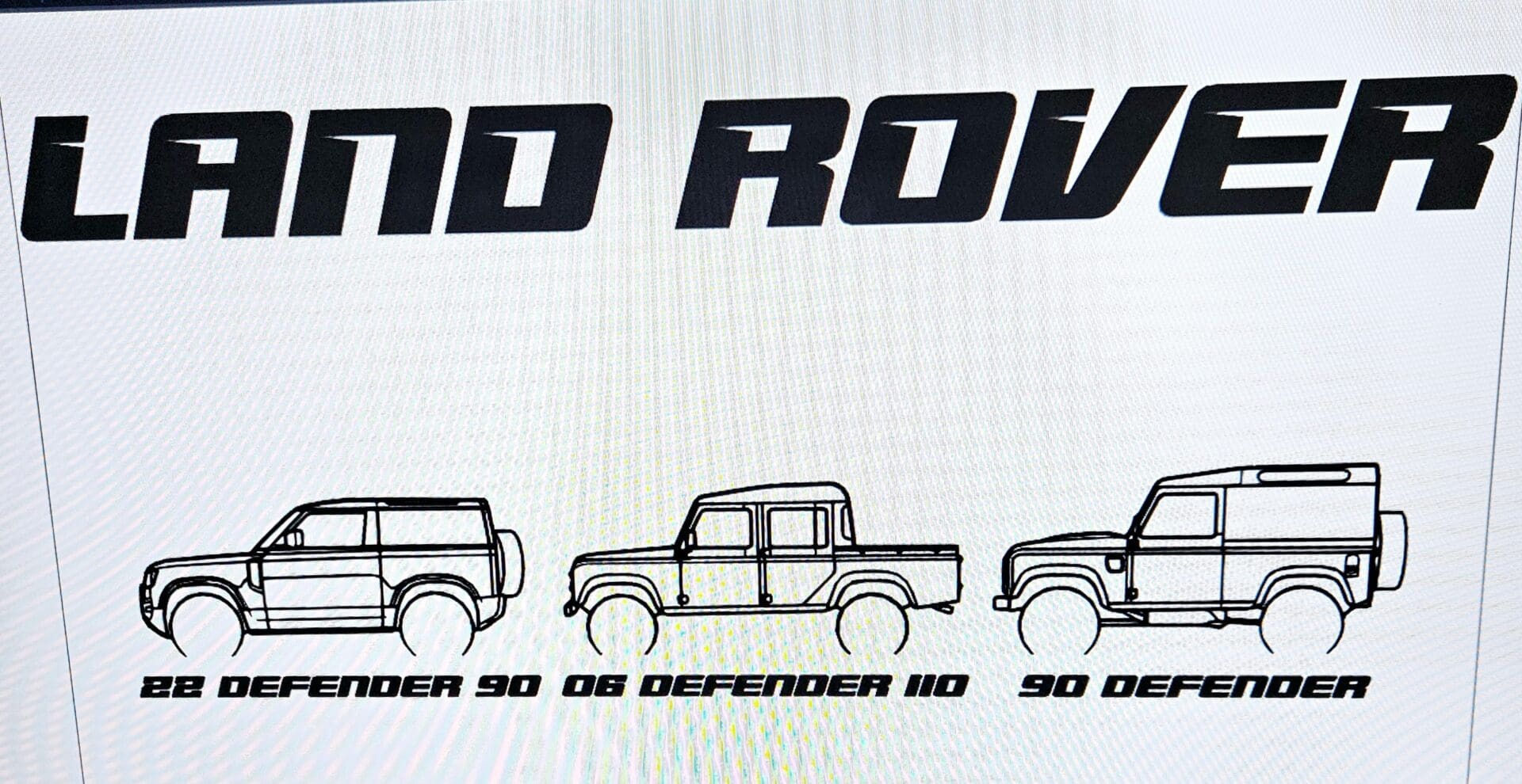 A line drawing of four different land rovers.