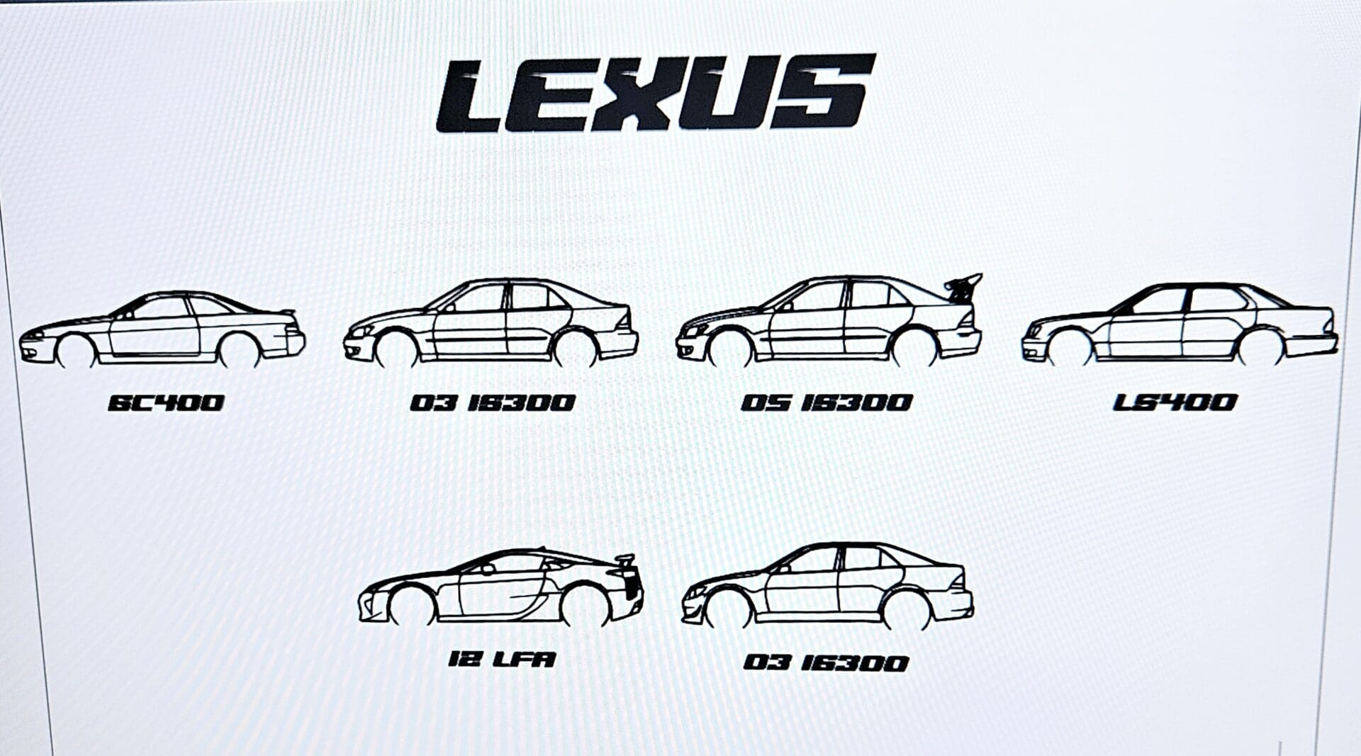 A poster of different types of cars with the word " lexus ".