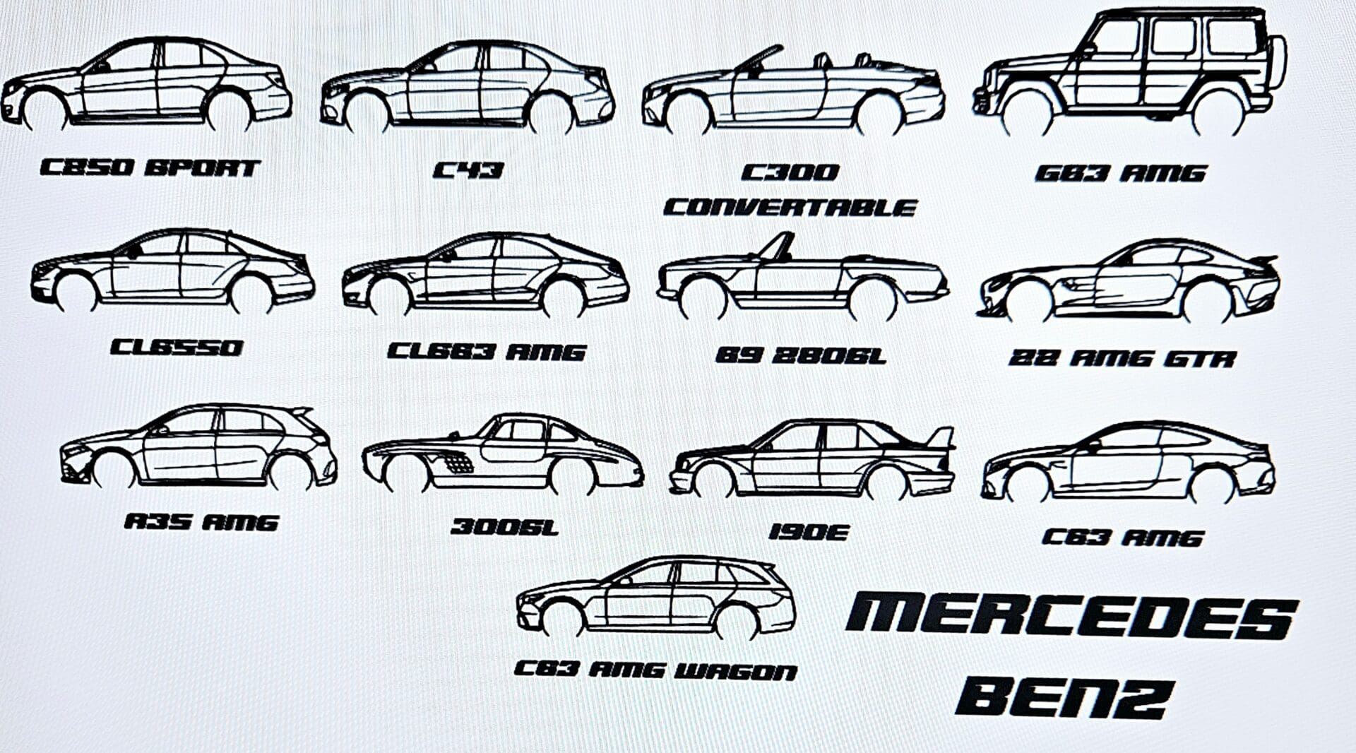 A sheet of paper with different types of cars.