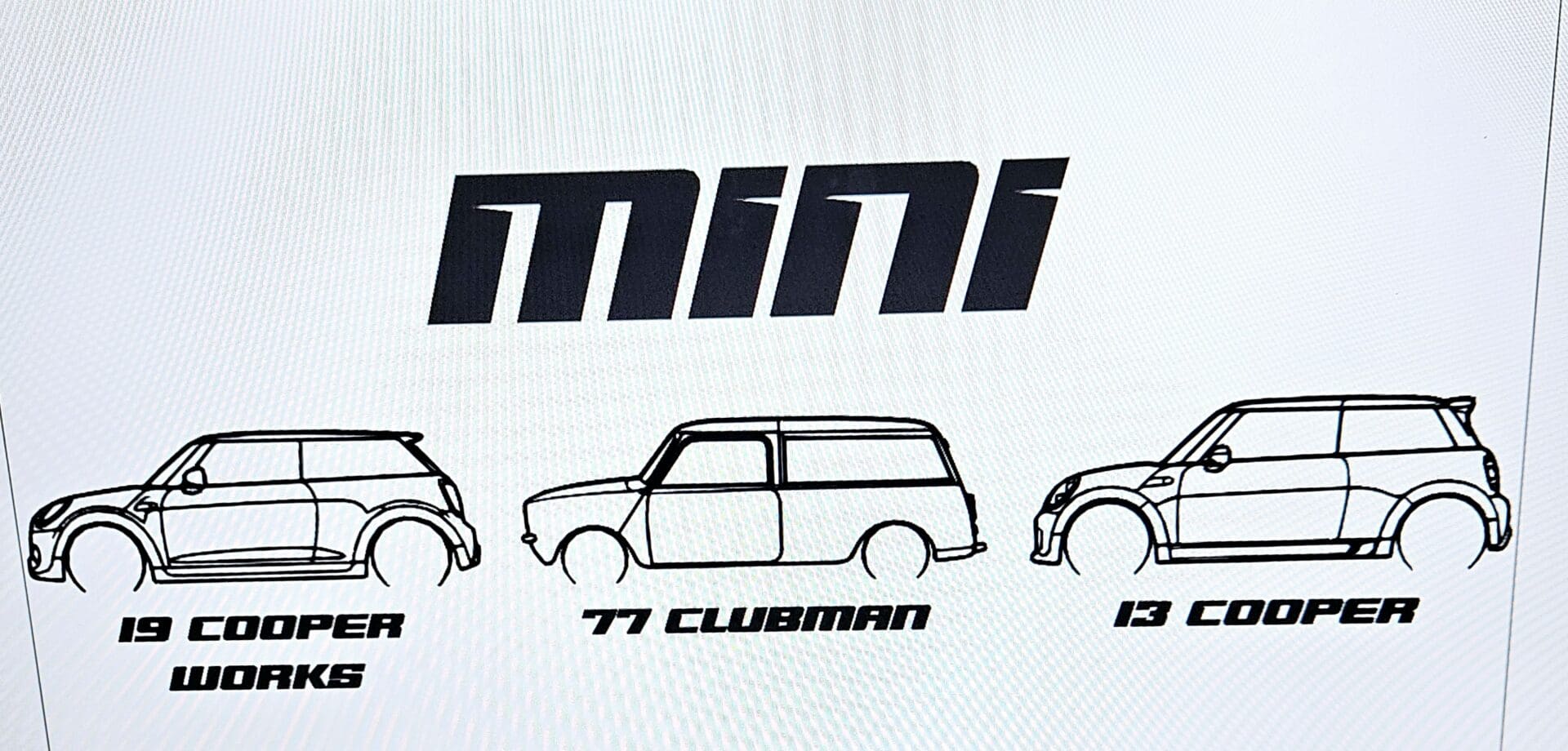 A drawing of the mini car line up