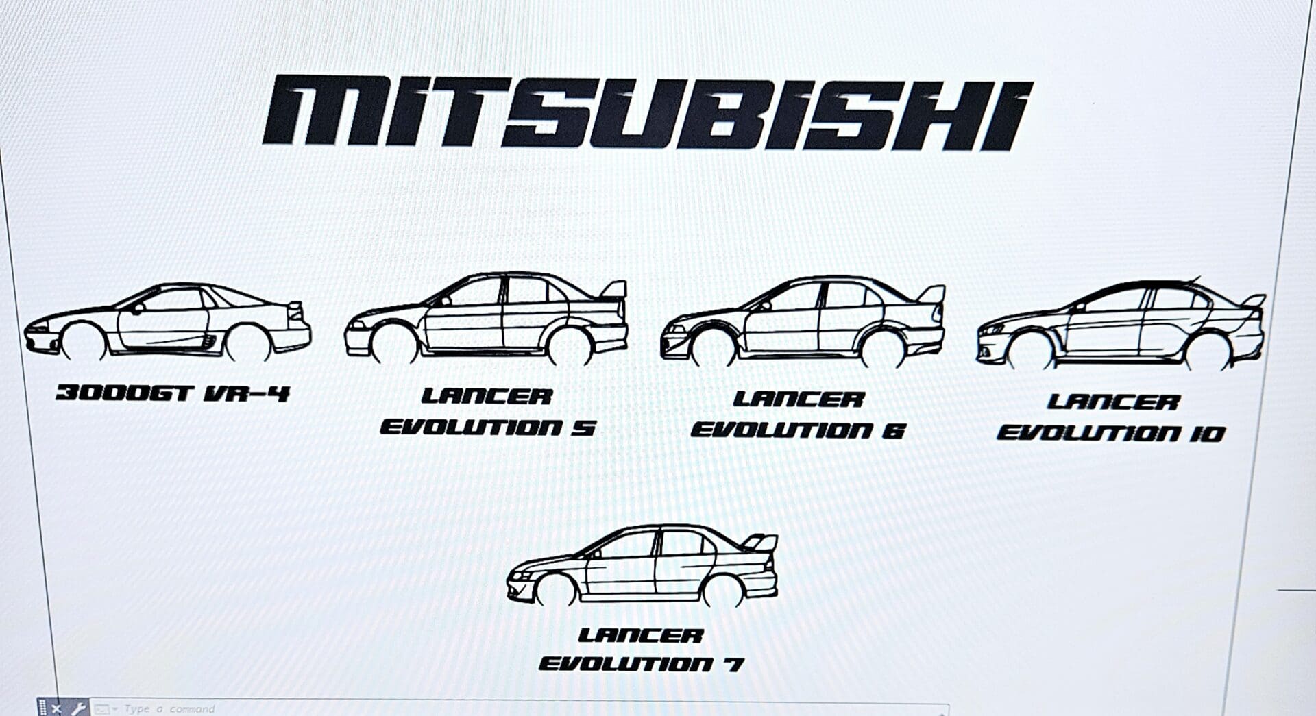 A poster of different types of mitsubishi vehicles.