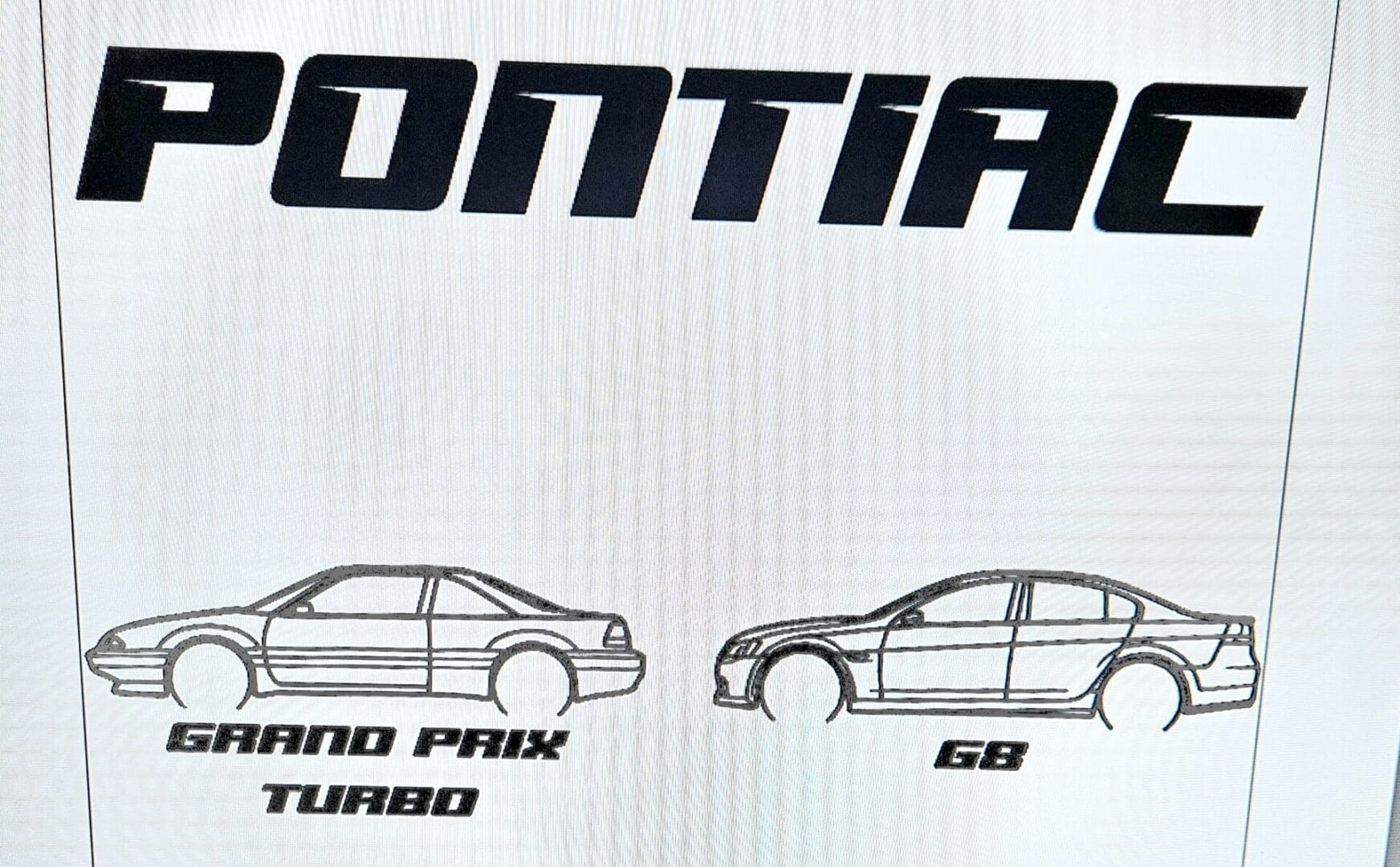 A drawing of two different cars with the words " pontiac " written on them.