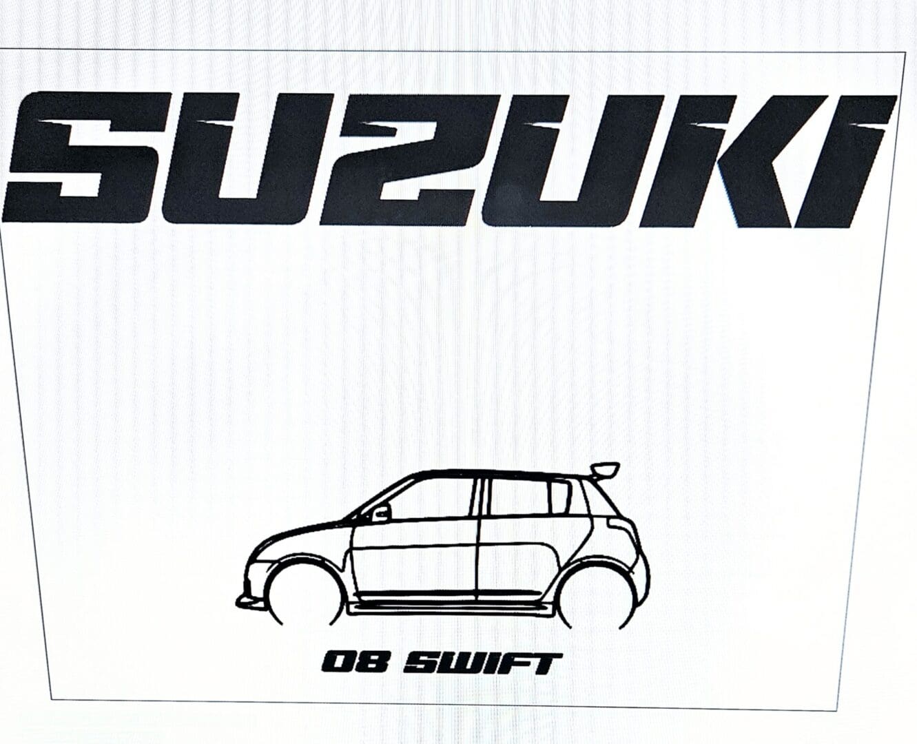 A drawing of a suzuki car on the side of a box.