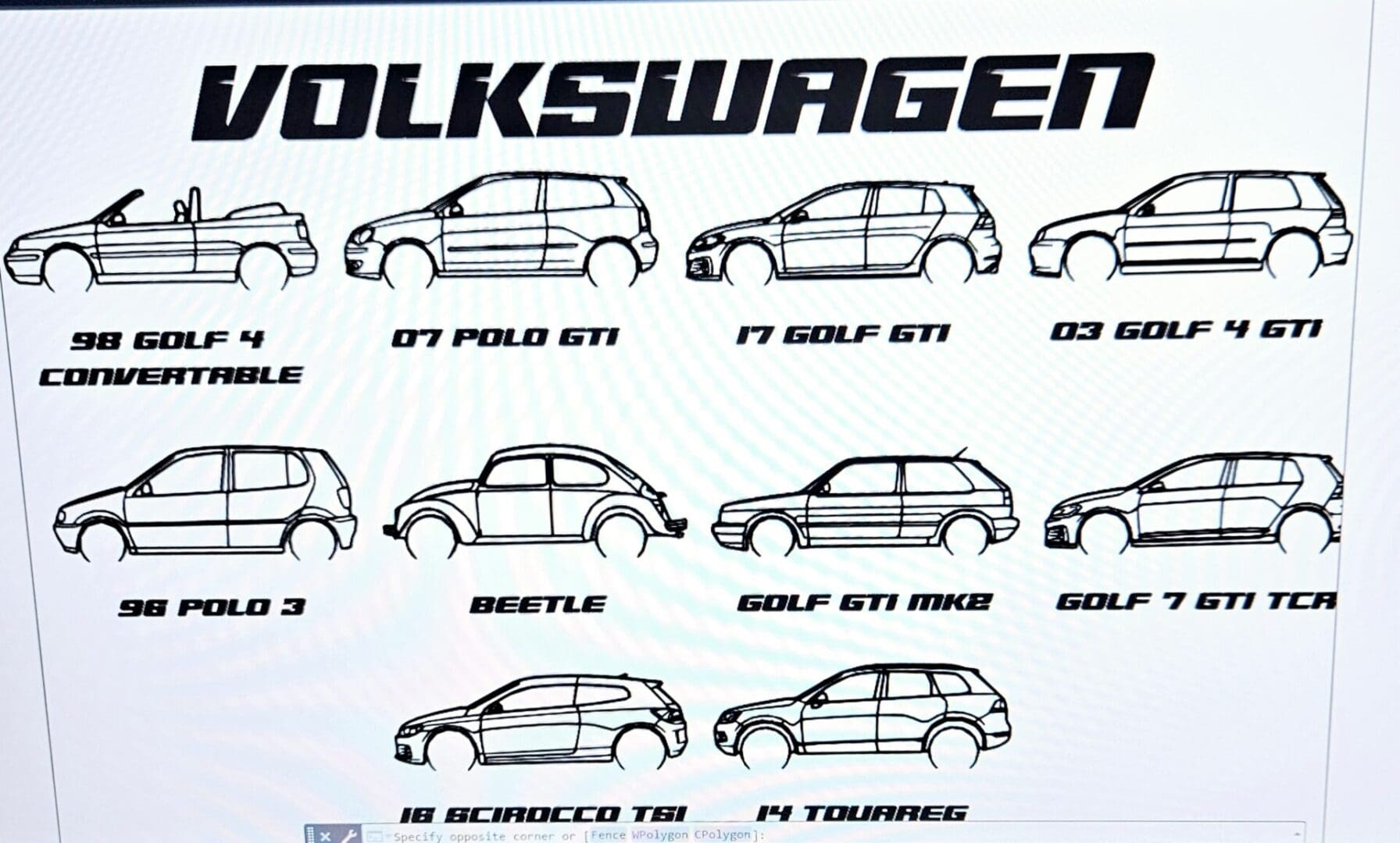 A poster of different types of volkswagens.