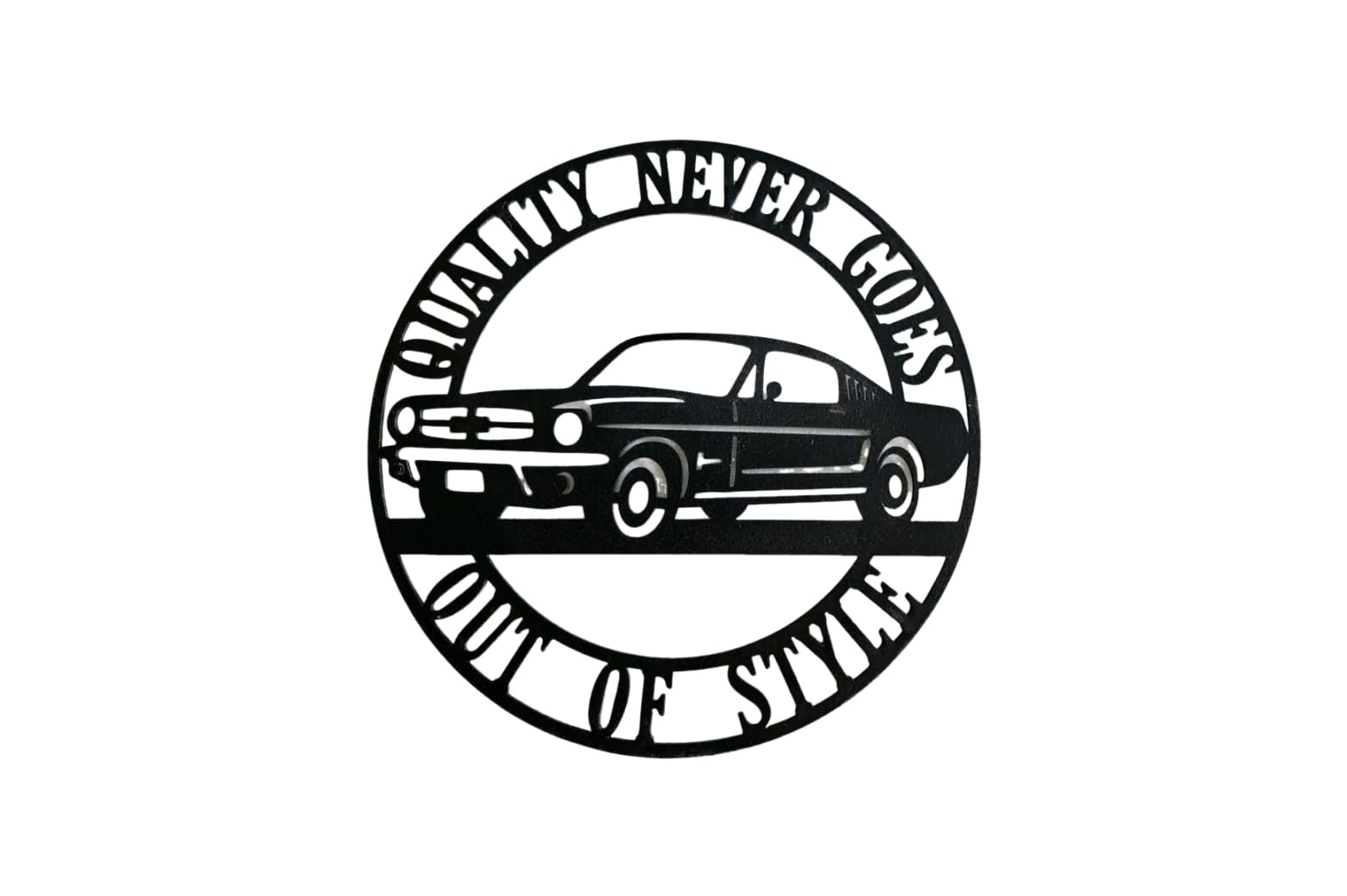 A black and white picture of a car with the words " quality never goes out of style ".