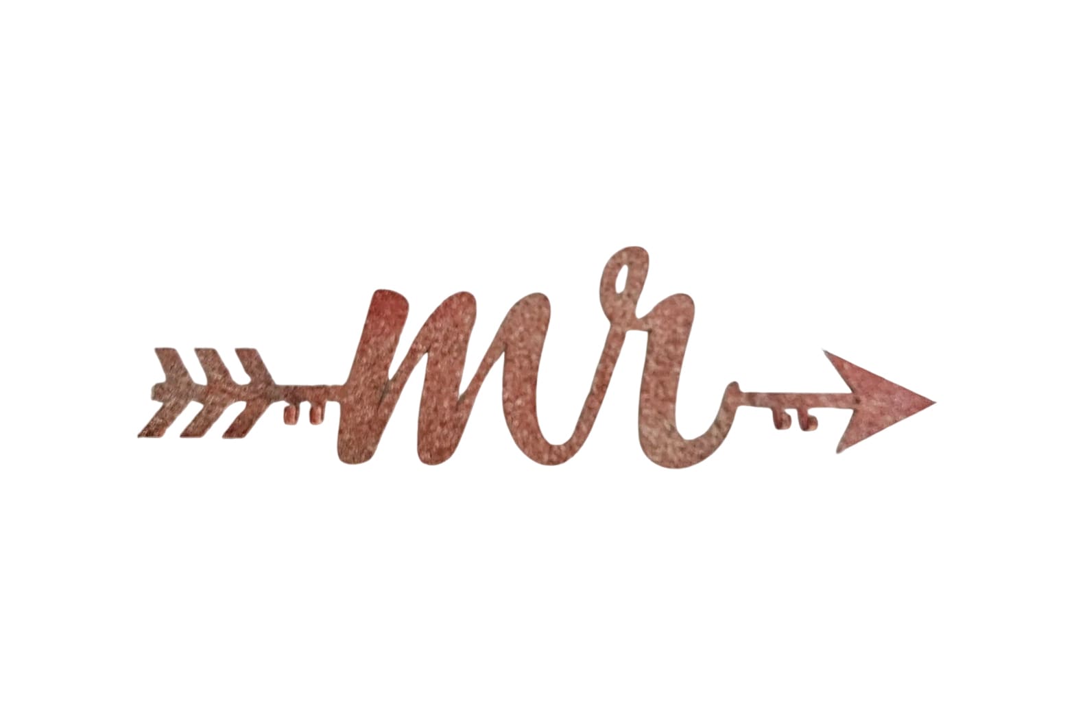 A wooden arrow with the word " mr ".