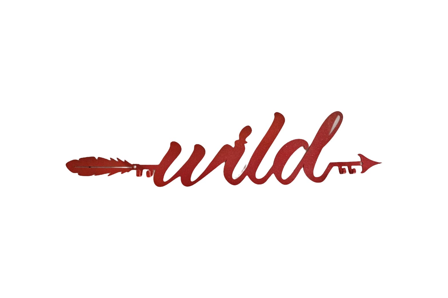 A red metal sign that says wild with an arrow.