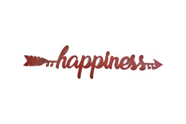 A red arrow with the word " happiness " written in it.