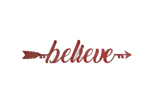 A red arrow with the word " believe " written in it.