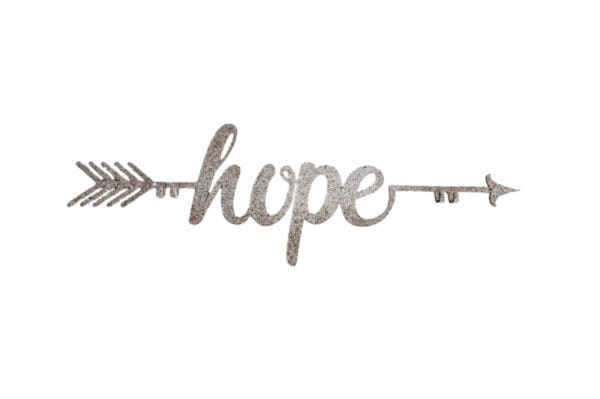 A metal arrow with the word hope on it.